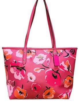 COACH Large City Pink Floral Tote with 🩷🧡